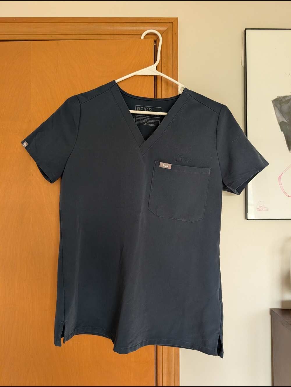 FIGS Navy V-Neck Scrub Top with Chest Pocket
